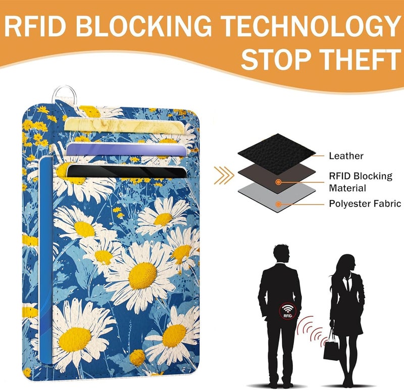 METALPHA Credit Card Holder Slim Wallet, Small Wallets Woman RFID Wallet Women, Front Pocket Cute Funny Mini Thin ID Card holders (blue daisy) - Image 2